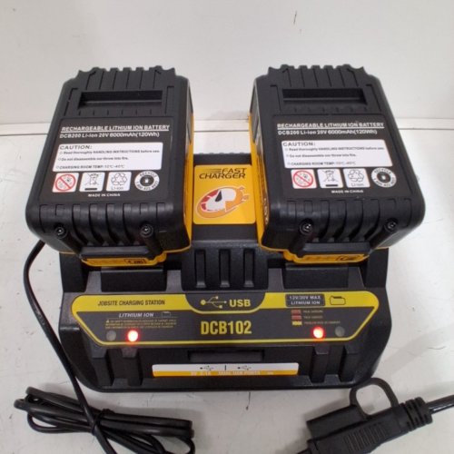 LITHIUM-ION BATTERY CHARGER WITH TWO BATTERIES - 20 V; 6000 MAH; 120WH - YELLOW AND BLACK (MODEL: DCB102) image 3