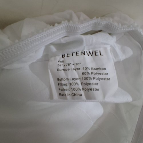 BETENWEL BAMBOO PLUSH SOFT FITTED MATTRESS COVER - FULL - WHITE/GREEN image 4