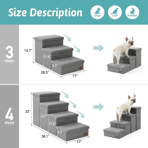 COZY KISS 4-STEP SPACE-SAVING STORAGE PET STAIRS - 22" - GREY image 2