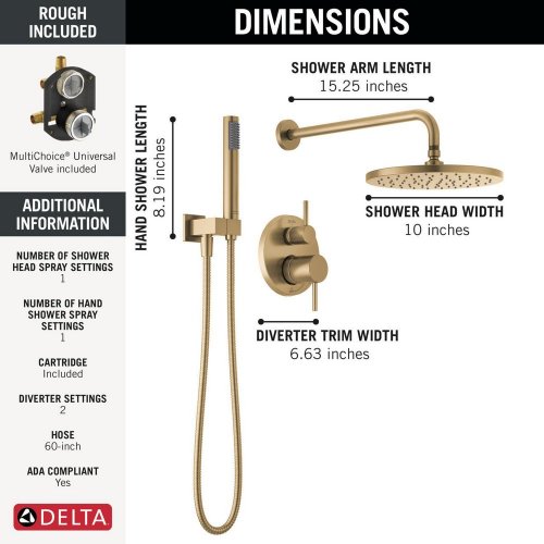 DELTA MODERN SERIES 14 ROUND HAND SHOWER SYSTEM - CHAMPAGNE BRONZE (MODEL: 342702-CZ) image 3