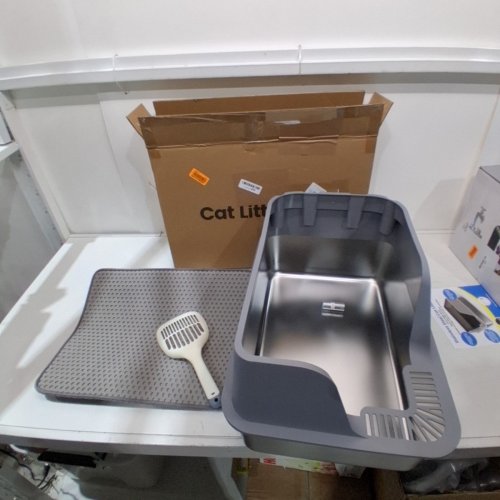 ELLENPENT STAINLESS STEEL CAT LITTER BOX WITH LID - XL - 36L - GREY (MODEL: CH-ICB010) image 2