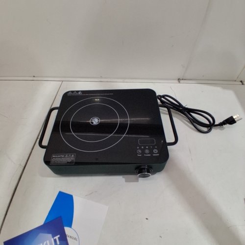 GIHETKUT ELECTRIC STOVE TOP WITH KNOB CONTROL PORTABLE INDUCTION COOKTOP WITH 2 HANDLES - 1800W 110V - GREEN (MODEL: DT1-4) image 3