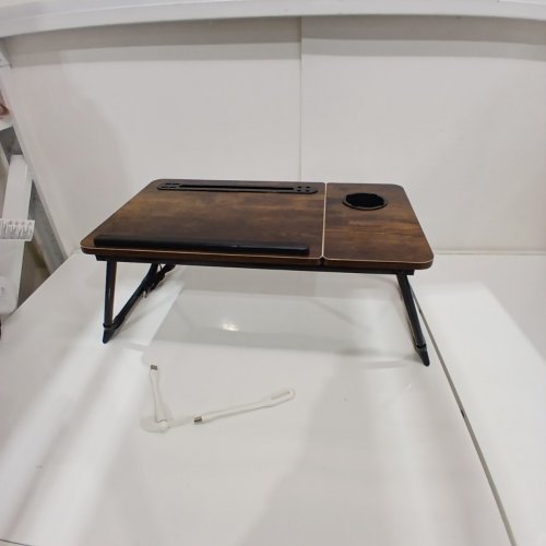 ADJUSTABLE LAPTOP LAP DESK STAND FOR BED FLOOR SOFA COUCH WITH USB CHARGING PORTS AND CUP HOLDER - 25" X 12.5" X 9.8" - BLACK/DARK BROWN image 3