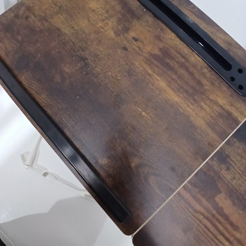 ADJUSTABLE LAPTOP LAP DESK STAND FOR BED FLOOR SOFA COUCH WITH USB CHARGING PORTS AND CUP HOLDER - 25" X 12.5" X 9.8" - BLACK/DARK BROWN image 4