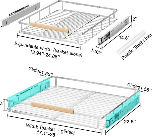DPZM EXPANDABLE PULL OUT CABINET ORGANIZER - 17.1-28" X 22.5" X 3" - STAINLESS STEEL image 2