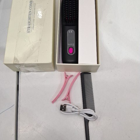 HAIR STRAIGHTENER BRUSH/COMB CORDLESS - BLACK/PINK - (MODEL:S7) image 3