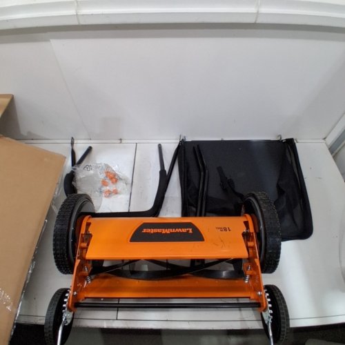 LAWNMASTER ENVIRONMENTALLY FRIENDLY MOTORLESS PUSH REEL LAWN MOWER - 18" - 5" BLADE - ORANGE (MODEL: LMRM1801) image 2