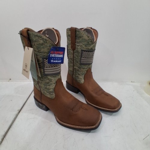 MENS ARIAT SPORT PATRIOT CAMO PRINT WESTERN STYLE STEEL TOE BOOTS - SIZE 11- BROWN image 2