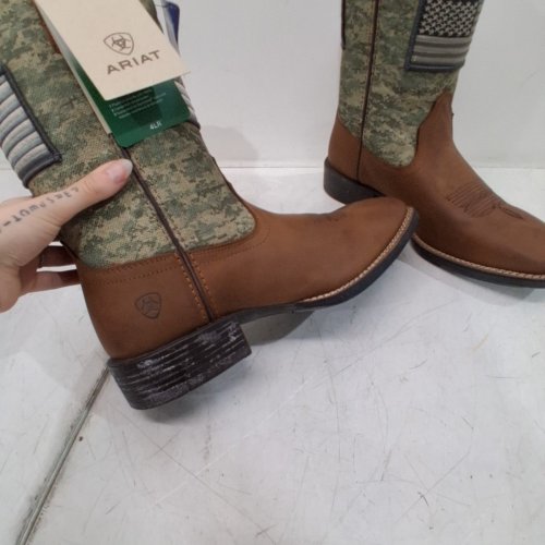 MENS ARIAT SPORT PATRIOT CAMO PRINT WESTERN STYLE STEEL TOE BOOTS - SIZE 11- BROWN image 3