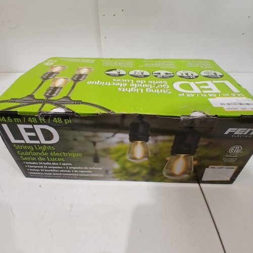 FEIT ELECTRIC WEATHERPROOF LED 24-LIGHT STRING LIGHTS WITH 26 LIGHTBULBS - 48FT - BLACK (MODEL: 1603293) image 3