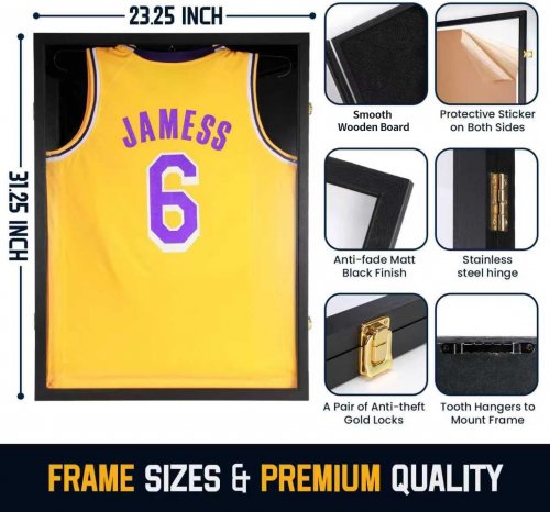 2PK WOODEN JERSEY FRAME DISPLAY CASE - 98% UV ORITECTION -31" X 23" - BLACK image 2