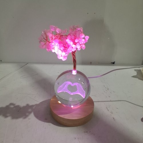 LED DECORATIVE GLOBE & TREE FIGURINE WITH BAMBOO STAND - HEART IN HAND image 2
