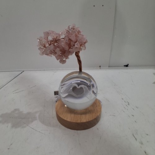 LED DECORATIVE GLOBE & TREE FIGURINE WITH BAMBOO STAND - HEART IN HAND image 4