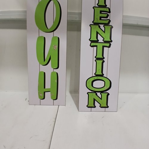 2PK REVERSIBLE FRENCH/ENGLISH DECORATIVE WOODEN HALLOWEEN PORCH SIGNS - 9.5" X 48" - WHITE GHOST AND SKELETON image 6