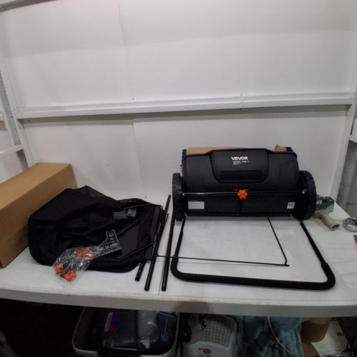 HEAVY DUTY PUSH LAWN SWEEPER WITH MESH COLLECTION HOPPER BAG - 21" - BLACK/ORANGE (MODEL: S19-001A) image 2