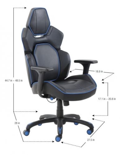 TRUE INNOVATIONS DPS 3D INSIGHT GAMING CHAIR WITH ADJUSTABLE ARMRESTS & HEADREST - 275LBS MAX - BLACK/BLUE - (MODEL: 1363228) image 2