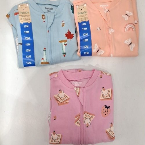 3PK INFANT PEKKLE LONG SLEEVE ONESIES WITH FEET - 12M - BLUE / ORANGE / PINK (STYLE : 7778801) image 2