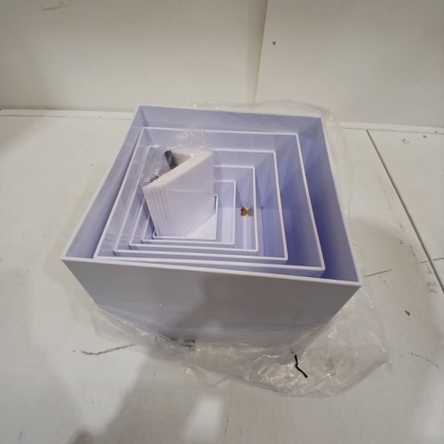 6PC ACRYLIC CUBE HOLLOW BOTTOM DISPLAY BOXES RISERS, DECORATIVE STANDS - WHITE image 3