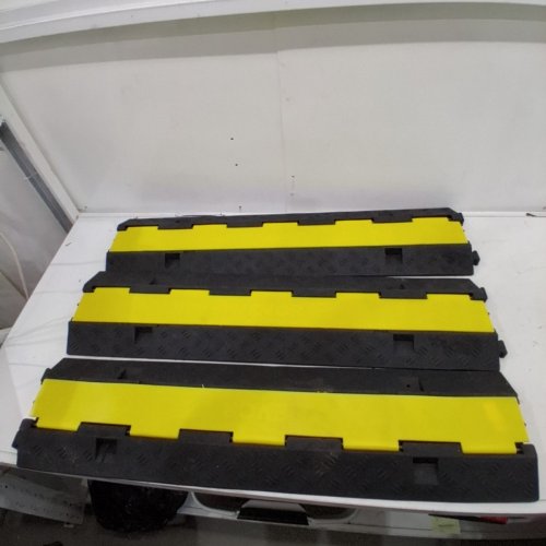 3PK SPEED BUMP CABLE PROTECTOR RAMP 2-CABLE RUBBER CORD GUARD - 40" X 9.7" X 2" - BLACK/YELLOW image 3