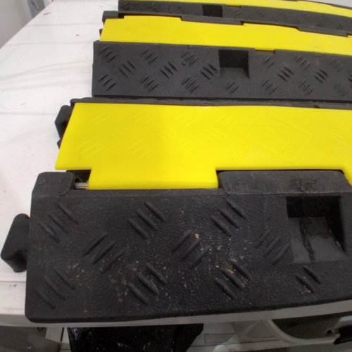 3PK SPEED BUMP CABLE PROTECTOR RAMP 2-CABLE RUBBER CORD GUARD - 40" X 9.7" X 2" - BLACK/YELLOW image 4