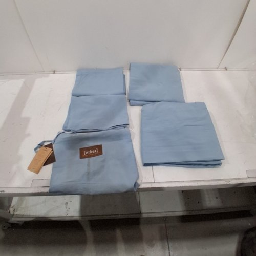 4PC EIKEI CHAMBRAY FLAT SHEET SET - KING (78" X 80") - 20" X 36" PILLOW SHAMS - STORMY RIDGE/LIGHT BLUE (MODEL:WC-FFC) image 2