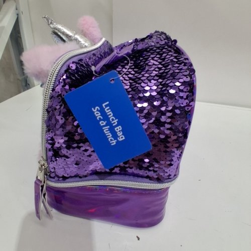 KID'S JETSTREAM INSULATED DOUBLE COMPARTMENT LUNCH BAG - PURPLE/PINK SEQUIN UNICORN image 5