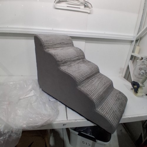 FEANDREA 5-STEP HIGH DENSITY FOAM CORDUROY PET RAMP STAIRS - 33.1" X 15.7" X 22.8" - GREY (MODEL: 777PPS005GD01) image 3