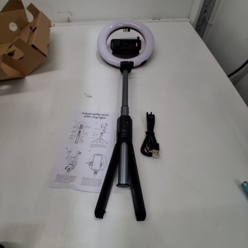 HEYDAY TRIPOD SELFIE STICK WITH RING LIGHT - ADJUSTABLE LED BRIGHTNESS AND LENGTH - 7.7"-30" - BLACK (MODEL: 7229) image 3