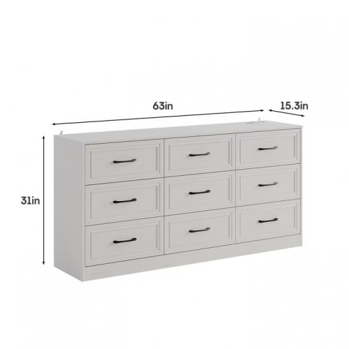 VABCHES 9-DRAWER WOODEN DRESSER FOR BEDROOM WITH CHARGING STATION - 63" - WHITE (MODEL: DA0028BS01A) image 2