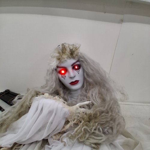 HAUNTED HILL FARM HALLOWEEN LIFE-SIZE SCARY GHOST BRIDE WITH TOUCH LIGHTS AND SOUND - 5.6FT - WHITE/GREY (MODEL: HHLADY-2FLSA) image 2