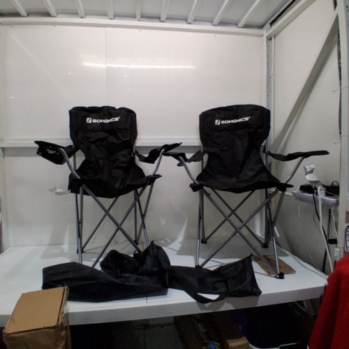 2PK SONGMICS FOLDING CAMPING CHAIRS WITH ARMRESTS AND CUP HOLDER - 300LBS CAP - BLACK(MODEL: GCB08BK) image 2