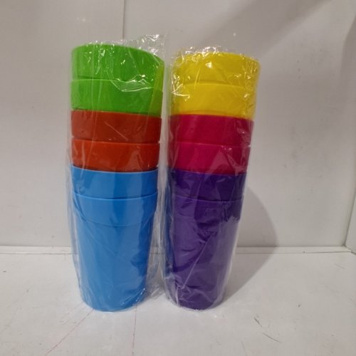 12PK PLASTIC CUPS - 400ML EACH - MULTICOLORED image 2