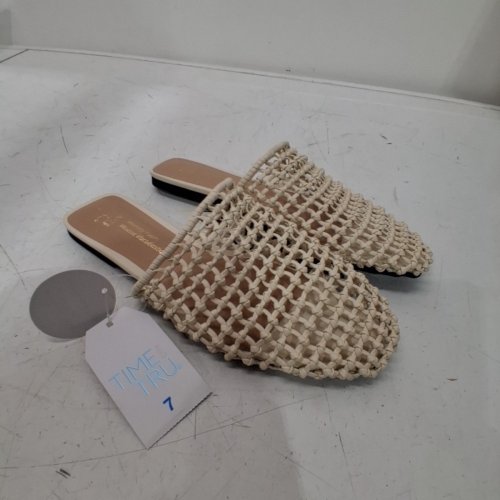 WOMEN'S TIME AND TRU WOVEN MULES - 7 - CREAM image 2