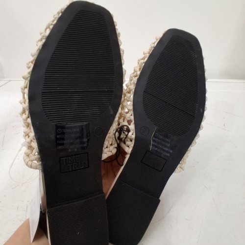 WOMEN'S TIME AND TRU WOVEN MULES - 7 - CREAM image 3