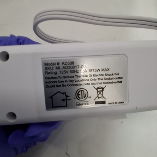 ADDTAM FLAT PLUG MINI POWER BAR WITH 6 OUTLETS - 5FT - WHITE (MODEL: AD308) image 2