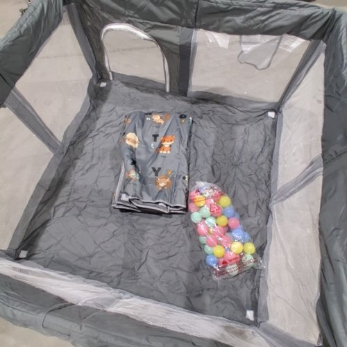 SPRX FOLDABLE PLAYPEN WITH MAT AND PLAY BALLS - 50" X 50" -GREY/ BLUE image 3