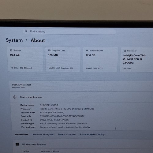DELL INSPIRON DESKTOP COMPUTER - INTEL I5-9400, 12GB DDR4 RAM, 1TB HARD DRIVE, WIN 11 - BLACK (MODEL: 3671) image 7
