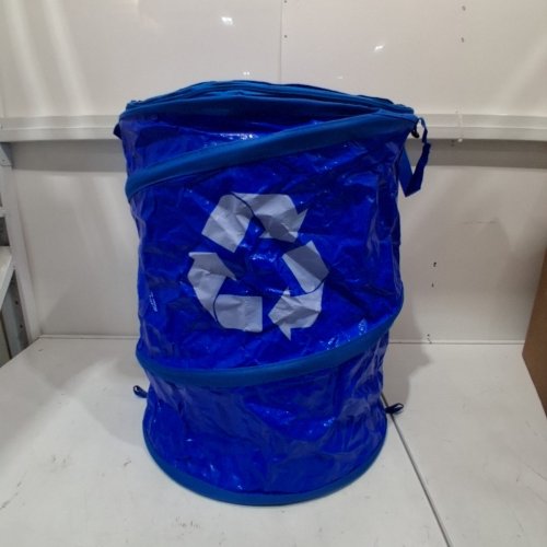 COGHLANS CAMPING SPRING-LOADED POP-UP RECYCLE BIN - 18" DIA X 22" H - BLUE image 2