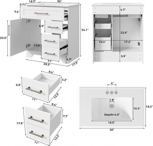 LIKIMIO BATHROOM VANITY WITH SINK - 30" - WHITE (MODEL: HK-KZXST-23) image 2