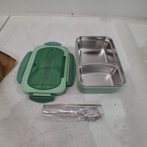 THERMAL INSULATION BENTO BOX LUNCH BOX WITH TABLEWARE - 3 COMPARTMENT - GREEN image 2