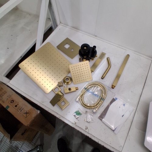 SHOWER SYSTEM WITH DUAL SHOWER HEADS CEILING MOUNTED RAIN SHOWER HEAD & WALL MOUNTED HEAD FULL BODY LUXURY RAIN SYSTEM - 12" & 6" - GOLD (MODEL: NPY-037) image 3