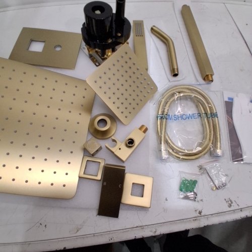 SHOWER SYSTEM WITH DUAL SHOWER HEADS CEILING MOUNTED RAIN SHOWER HEAD & WALL MOUNTED HEAD FULL BODY LUXURY RAIN SYSTEM - 12" & 6" - GOLD (MODEL: NPY-037) image 4