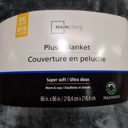 MAINSTAYS PLUSH BLANKET - 86" X 86" - DARK GRAY image 2