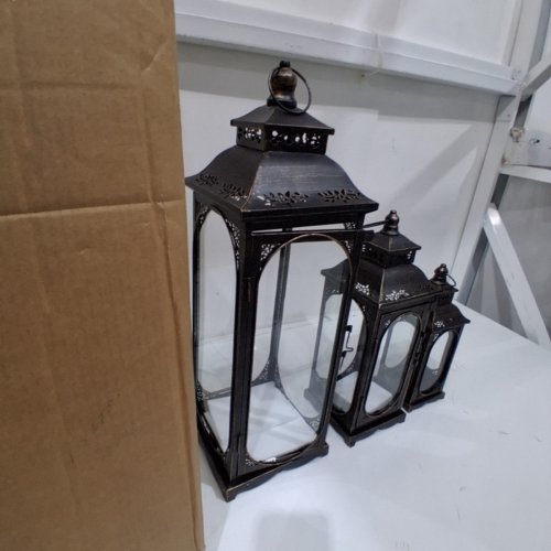 3PC TRIROCKS VINTAGE DECORATIVE METAL CANDLE LANTERNS - 19.5"/14"/10" - BRONZE/BROWN/BLACK (MODEL: 40325-BR) image 4