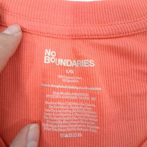 WOMEN'S NO BOUNDARIES RIBBED SHORT SLEEVE HENLEY TOP - LARGE - CORAL (STYLE: NBS1076LD) image 3