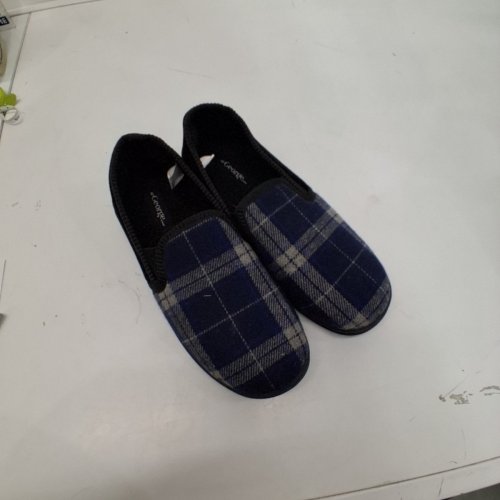 MENS GEORGE PLAID SLIPPERS - SIZE 9- NAVY PLAID/BLACK image 2