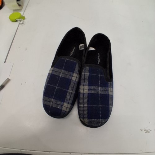 MENS GEORGE PLAID SLIPPERS - SIZE 9- NAVY PLAID/BLACK image 4