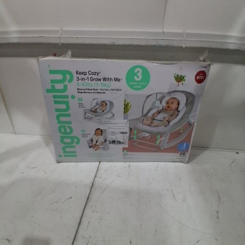 INGENUITY 3-IN-1 KEEP COZY GROW WITH ME VIBRATING BABY BOUNCER, ROCKER & CHAIR - 40LBS CAPACITY - WEAVER THEME GREY/WHITE/GREEN (MODEL: ‎12428) image 6