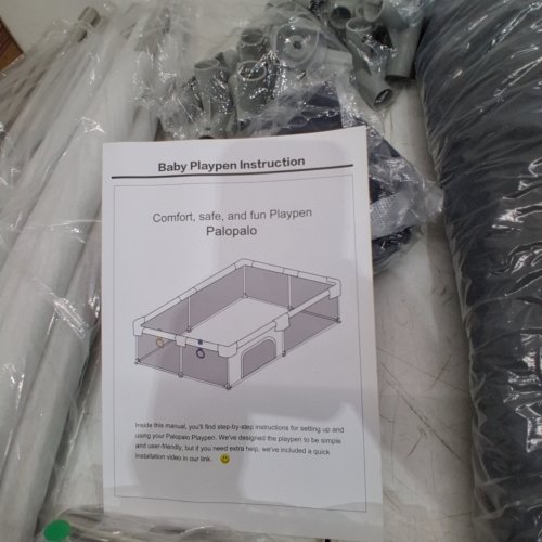 BABY PLAYPEN WITH SOFT PLAY MAT WITH DOOR - 71"X 59" - GREY image 2