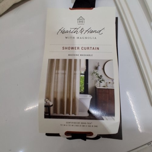 HEARTH AND HAND WITH MAGNOLIA VERTICALLY STRIPED MACHINE WASHABLE SHOWER CURTAIN - 72" X 72" -BEIGE image 3
